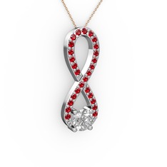 Beyaz zirkon ve garnet 8 ayar beyaz altın kolye (40 cm gümüş rolo zincir)