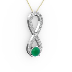 Kök zümrüt ve swarovski 8 ayar beyaz altın kolye (40 cm altın rolo zincir)