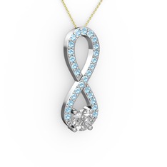 Tektaş Sonsuzluk Kolye - Swarovski ve akuamarin 8 ayar beyaz altın kolye (40 cm altın rolo zincir) #1wbx0bq