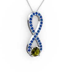 Tektaş Sonsuzluk Kolye - Peridot ve lab safir 18 ayar beyaz altın kolye (40 cm beyaz altın rolo zincir) #1wd5lzh
