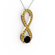 Siyah zirkon ve peridot 925 ayar rose altın kaplama gümüş kolye (40 cm beyaz altın rolo zincir)