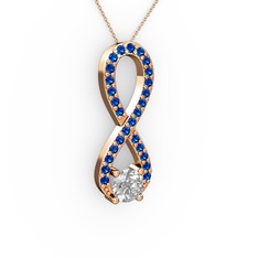 Tektaş Sonsuzluk Kolye - Swarovski ve lab safir 18 ayar rose altın kolye (40 cm rose altın rolo zincir) #1wyq71a