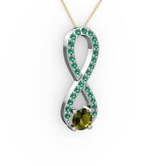 Tektaş Sonsuzluk Kolye - Peridot ve yeşil kuvars 925 ayar gümüş kolye (40 cm altın rolo zincir) #1xsiuh1