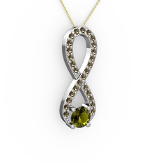 Peridot ve dumanlı kuvars 8 ayar beyaz altın kolye (40 cm altın rolo zincir)