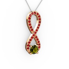 Peridot ve garnet 18 ayar rose altın kolye (40 cm beyaz altın rolo zincir)