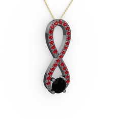 Tektaş Sonsuzluk Kolye - Siyah zirkon ve garnet 925 ayar siyah rodyum kaplama gümüş kolye (40 cm altın rolo zincir) #1yxnnqg