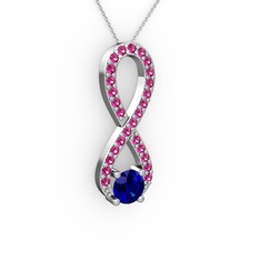 Lab safir ve rodolit garnet 18 ayar beyaz altın kolye (40 cm beyaz altın rolo zincir)