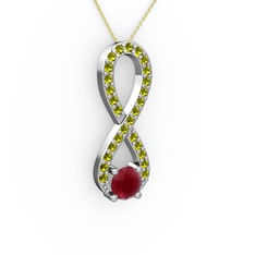 Kök yakut ve peridot 925 ayar gümüş kolye (40 cm altın rolo zincir)