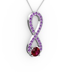 Rodolit garnet ve ametist 925 ayar gümüş kolye (40 cm beyaz altın rolo zincir)
