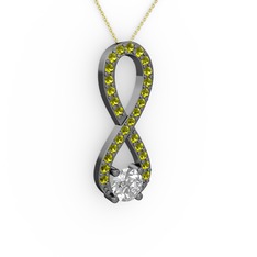 Tektaş Sonsuzluk Kolye - Swarovski ve peridot 925 ayar siyah rodyum kaplama gümüş kolye (40 cm altın rolo zincir) #2p7nem