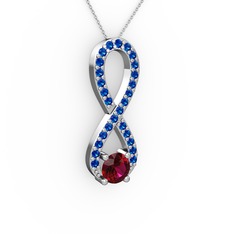 Tektaş Sonsuzluk Kolye - Rodolit garnet ve lab safir 925 ayar gümüş kolye (40 cm beyaz altın rolo zincir) #3es3vl