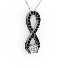 Tektaş Sonsuzluk Kolye - Beyaz zirkon ve siyah zirkon 925 ayar siyah rodyum kaplama gümüş kolye (40 cm beyaz altın rolo zincir) #3kwgq2