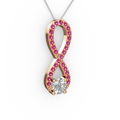 Beyaz zirkon ve rodolit garnet 8 ayar rose altın kolye (40 cm beyaz altın rolo zincir)