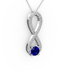 Lab safir ve swarovski 18 ayar beyaz altın kolye (40 cm beyaz altın rolo zincir)