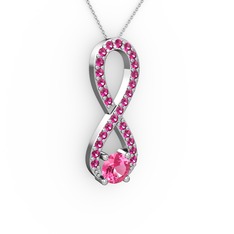 Tektaş Sonsuzluk Kolye - Pembe kuvars ve rodolit garnet 925 ayar gümüş kolye (40 cm gümüş rolo zincir) #47n3h