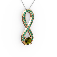 Tektaş Sonsuzluk Kolye - Peridot ve yeşil kuvars 14 ayar rose altın kolye (40 cm beyaz altın rolo zincir) #5860rd