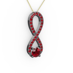 Tektaş Sonsuzluk Kolye - Garnet 925 ayar siyah rodyum kaplama gümüş kolye (40 cm altın rolo zincir) #5welcd