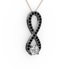Tektaş Sonsuzluk Kolye - Swarovski ve siyah zirkon 925 ayar siyah rodyum kaplama gümüş kolye (40 cm rose altın rolo zincir) #5wnf4b
