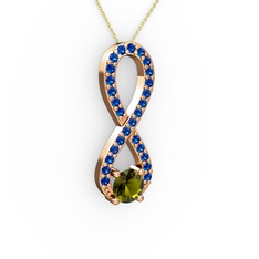 Peridot ve lab safir 14 ayar rose altın kolye (40 cm gümüş rolo zincir)