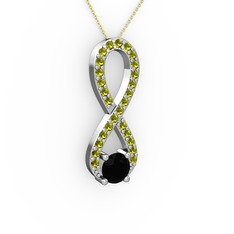 Siyah zirkon ve peridot 925 ayar gümüş kolye (40 cm altın rolo zincir)