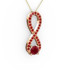 Tektaş Sonsuzluk Kolye - Kök yakut ve garnet 14 ayar rose altın kolye (40 cm altın rolo zincir) #6xpnbq