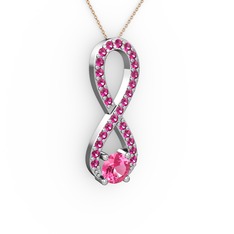 Tektaş Sonsuzluk Kolye - Pembe kuvars ve rodolit garnet 14 ayar beyaz altın kolye (40 cm rose altın rolo zincir) #78sdwp