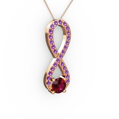 Tektaş Sonsuzluk Kolye - Rodolit garnet ve ametist 8 ayar rose altın kolye (40 cm rose altın rolo zincir) #7aw9c2