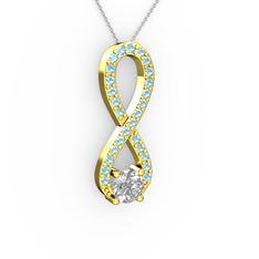 Swarovski ve akuamarin 14 ayar altın kolye (40 cm beyaz altın rolo zincir)