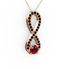 Tektaş Sonsuzluk Kolye - Garnet ve siyah zirkon 925 ayar rose altın kaplama gümüş kolye (40 cm altın rolo zincir) #7ravgu