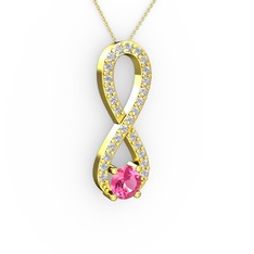 Tektaş Sonsuzluk Kolye - Pembe kuvars ve swarovski 18 ayar altın kolye (40 cm gümüş rolo zincir) #8pie5l