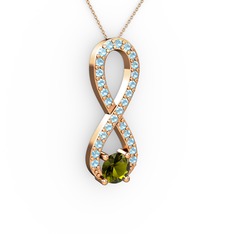 Peridot ve akuamarin 18 ayar rose altın kolye (40 cm rose altın rolo zincir)