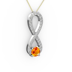 Tektaş Sonsuzluk Kolye - Sitrin ve swarovski 14 ayar beyaz altın kolye (40 cm altın rolo zincir) #93ijjp