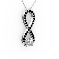 Tektaş Sonsuzluk Kolye - Swarovski ve siyah zirkon 18 ayar beyaz altın kolye (40 cm beyaz altın rolo zincir) #9w1ziy