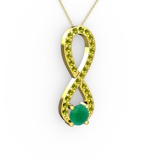 Tektaş Sonsuzluk Kolye - Kök zümrüt ve peridot 8 ayar altın kolye (40 cm altın rolo zincir) #ape8ba
