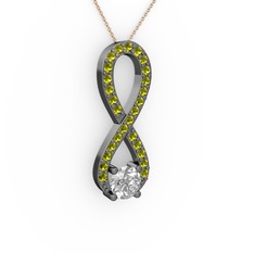 Tektaş Sonsuzluk Kolye - Swarovski ve peridot 925 ayar siyah rodyum kaplama gümüş kolye (40 cm rose altın rolo zincir) #aqi09d