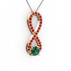 Tektaş Sonsuzluk Kolye - Yeşil kuvars ve garnet 8 ayar rose altın kolye (40 cm gümüş rolo zincir) #bc2j3r