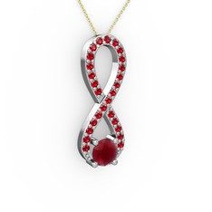 Kök yakut ve garnet 8 ayar beyaz altın kolye (40 cm altın rolo zincir)