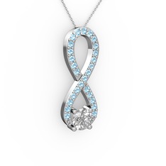 Tektaş Sonsuzluk Kolye - Swarovski ve akuamarin 18 ayar beyaz altın kolye (40 cm beyaz altın rolo zincir) #ddfusf