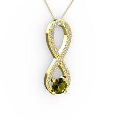 Tektaş Sonsuzluk Kolye - Peridot ve beyaz zirkon 925 ayar altın kaplama gümüş kolye (40 cm altın rolo zincir) #e53fmk
