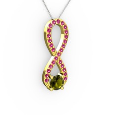 Peridot ve rodolit garnet 8 ayar altın kolye (40 cm beyaz altın rolo zincir)
