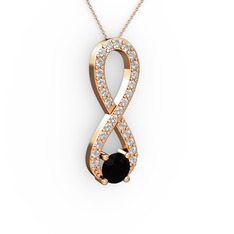 Siyah zirkon ve swarovski 18 ayar rose altın kolye (40 cm rose altın rolo zincir)