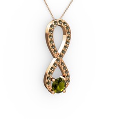Peridot ve dumanlı kuvars 18 ayar rose altın kolye (40 cm rose altın rolo zincir)