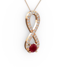 Kök yakut ve swarovski 925 ayar rose altın kaplama gümüş kolye (40 cm rose altın rolo zincir)