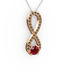 Tektaş Sonsuzluk Kolye - Garnet ve dumanlı kuvars 8 ayar rose altın kolye (40 cm beyaz altın rolo zincir) #gyme02