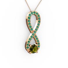 Peridot ve yeşil kuvars 8 ayar rose altın kolye (40 cm rose altın rolo zincir)