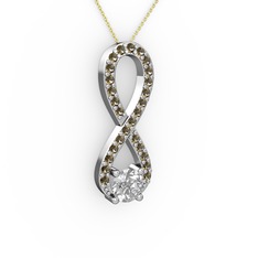 Swarovski ve dumanlı kuvars 14 ayar beyaz altın kolye (40 cm altın rolo zincir)