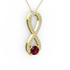 Tektaş Sonsuzluk Kolye - Rodolit garnet ve pırlanta 8 ayar altın kolye (0.2376 karat, 40 cm gümüş rolo zincir) #i2tofs