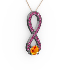 Tektaş Sonsuzluk Kolye - Sitrin ve rodolit garnet 925 ayar siyah rodyum kaplama gümüş kolye (40 cm rose altın rolo zincir) #iris1y