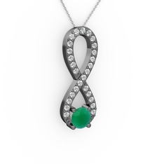 Tektaş Sonsuzluk Kolye - Kök zümrüt ve swarovski 925 ayar siyah rodyum kaplama gümüş kolye (40 cm beyaz altın rolo zincir) #j96t4l