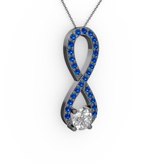Tektaş Sonsuzluk Kolye - Swarovski ve lab safir 925 ayar siyah rodyum kaplama gümüş kolye (40 cm gümüş rolo zincir) #jqy6zf